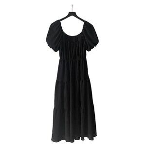 ASTR The Label Womens Black Puff Sleeve Minimalist Maxi Dress Size S